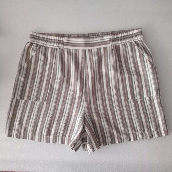Women's Striped Linen Blend Shorts  Hi Rise Colorful Relaxed fit  Plus Size 2XL - Picture 1 of 7
